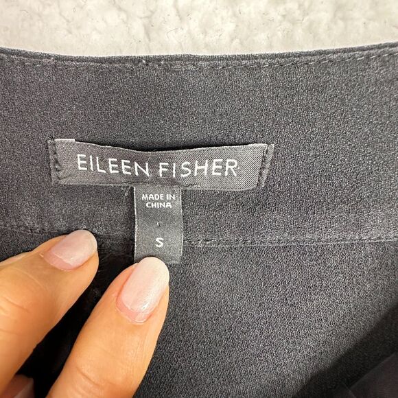 Eileen Fisher Silk Pants‎ Sz S Black Cropped Ankle Button Trousers Quiet Luxury - Picture 7 of 11